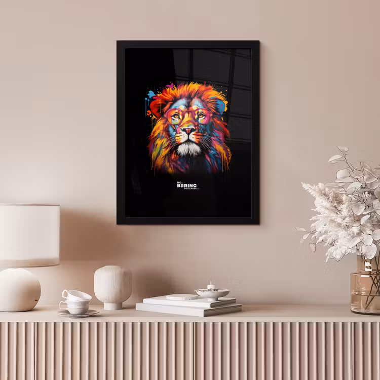 Kleurrijke leeuw in graffiti stijl fotolijst zwart zonder passe partout klein -sfeer5