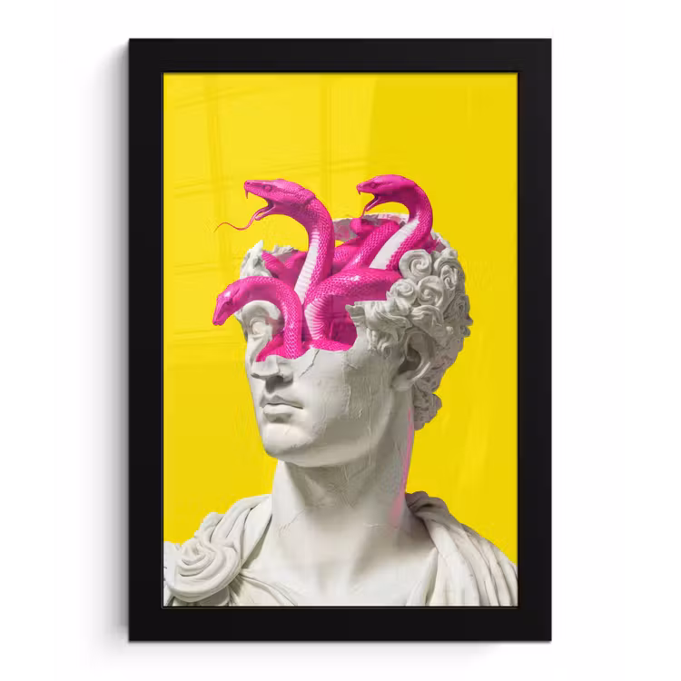 Buste - Slangen - Geel fotolijst zwart zonder passe partout klein -3d