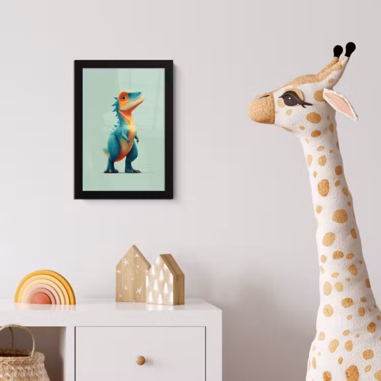 Cartoon - Dino - Oranje - Stekels fotolijst zwart zonder passe partout klein -usfeer4_kinderkamer