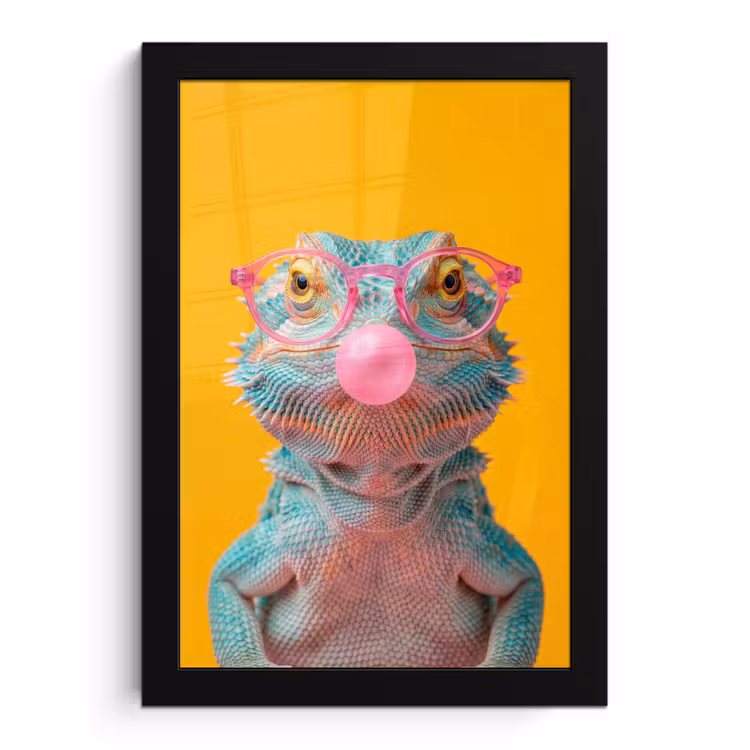 Kameleon - Kauwgom - Kleurrijk fotolijst zwart zonder passe partout klein -3d