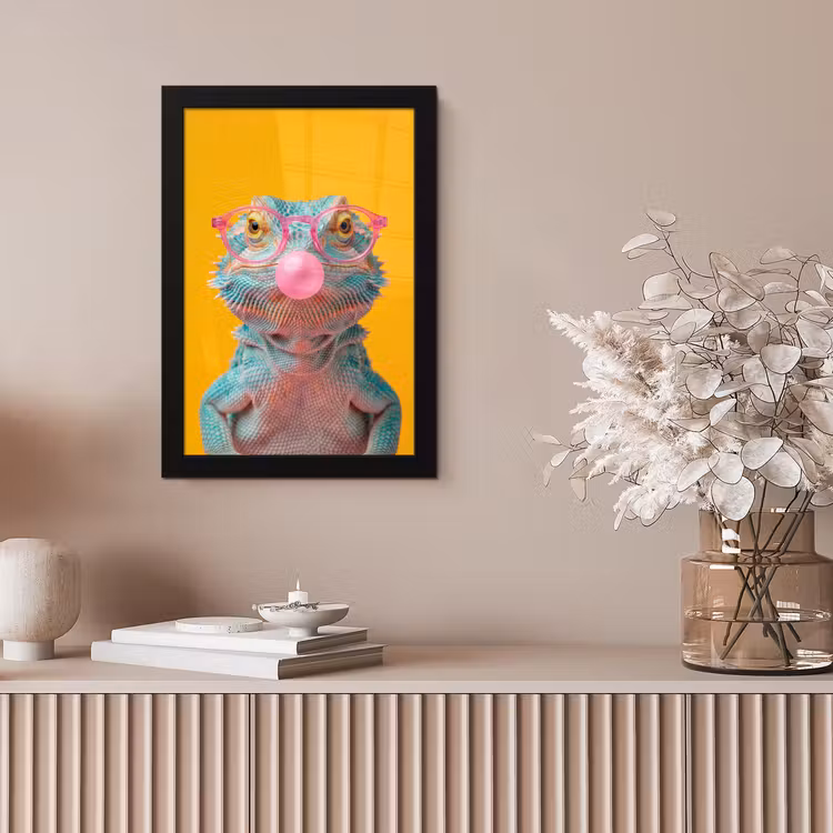 Kameleon - Kauwgom - Kleurrijk fotolijst zwart zonder passe partout klein -sfeer5