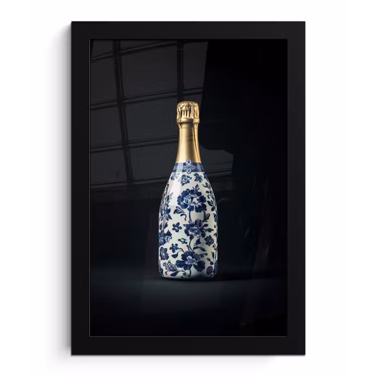 Champagne - Bloemen - Goud - Chique fotolijst zwart zonder passe partout klein -3d