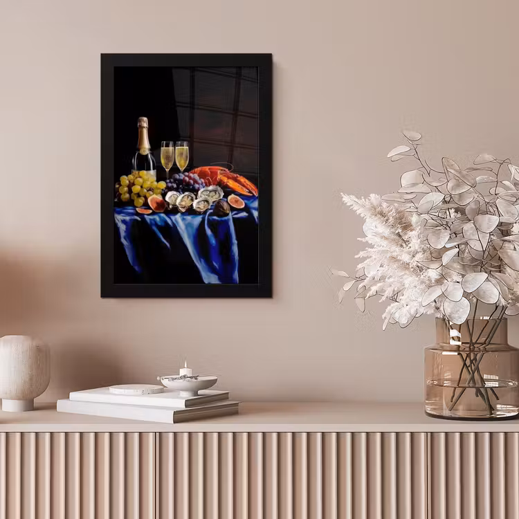 Champagne - Luxe - Oesters fotolijst zwart zonder passe partout klein -sfeer5