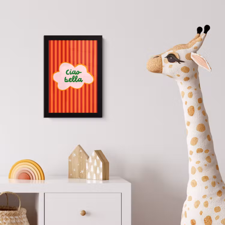 Ciao bella - Tekstwolk - Strepen - Oranje fotolijst zwart zonder passe partout klein -usfeer4_kinderkamer