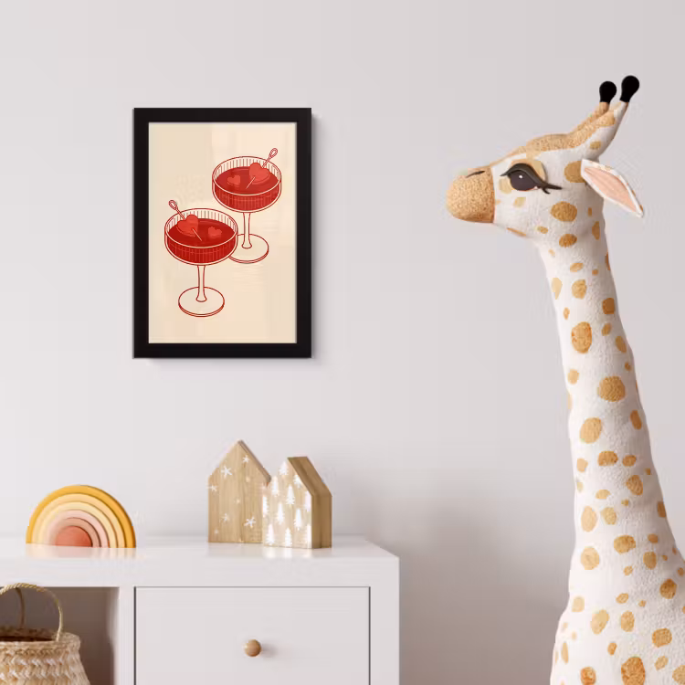 Cocktail - Hartjes - Liefde - Illustratie - Rood fotolijst zwart zonder passe partout klein -usfeer4_kinderkamer