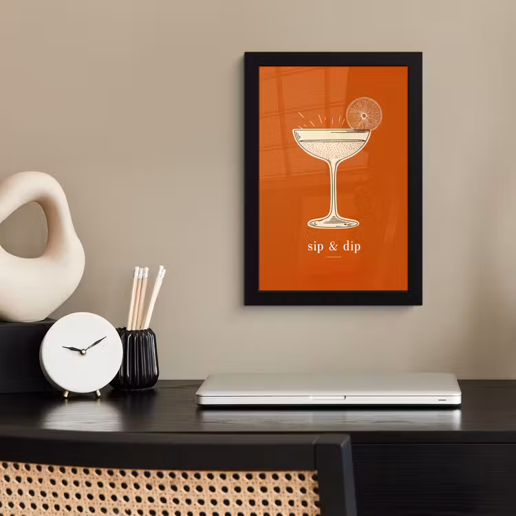 Cocktail - Oranje - Zomer - Quote fotolijst zwart zonder passe partout klein -sfeer1