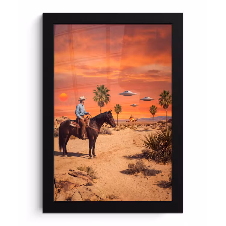 Bilder mit Rahmen - Cowboy – Pferd – Wüste - Cowboy - Paard - Woestijn fotolijst zwart zonder passe partout klein