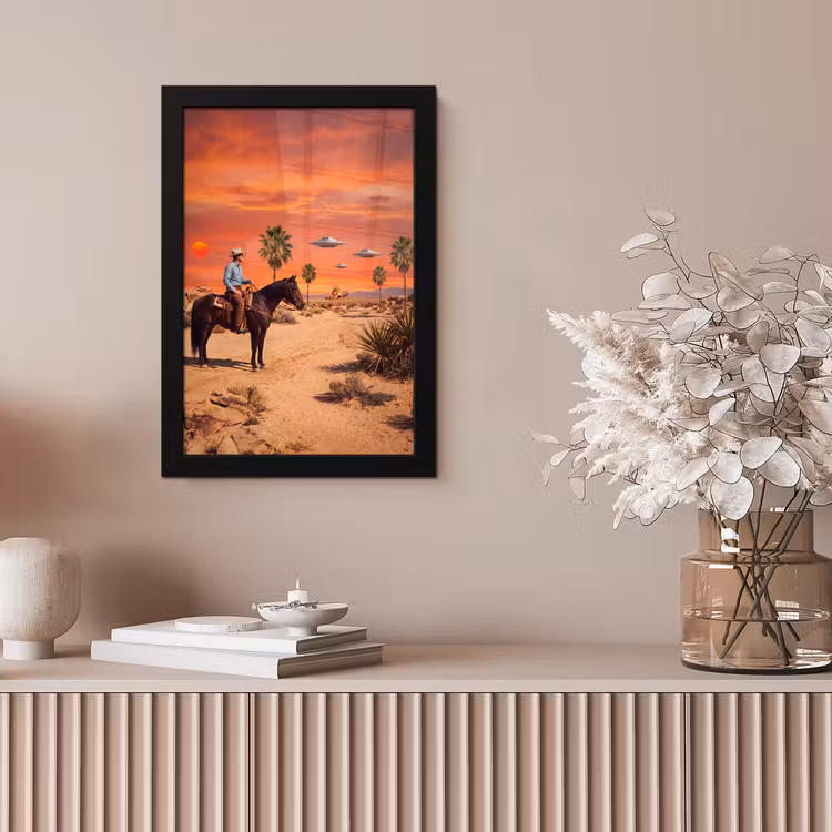 Bilder mit Rahmen - Cowboy – Pferd – Wüste - Cowboy - Paard - Woestijn fotolijst zwart zonder passe partout klein
