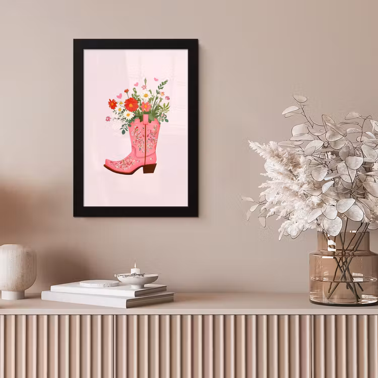 Cowboylaarzen - Roze - Boeket - Bloemen fotolijst zwart zonder passe partout klein -sfeer5