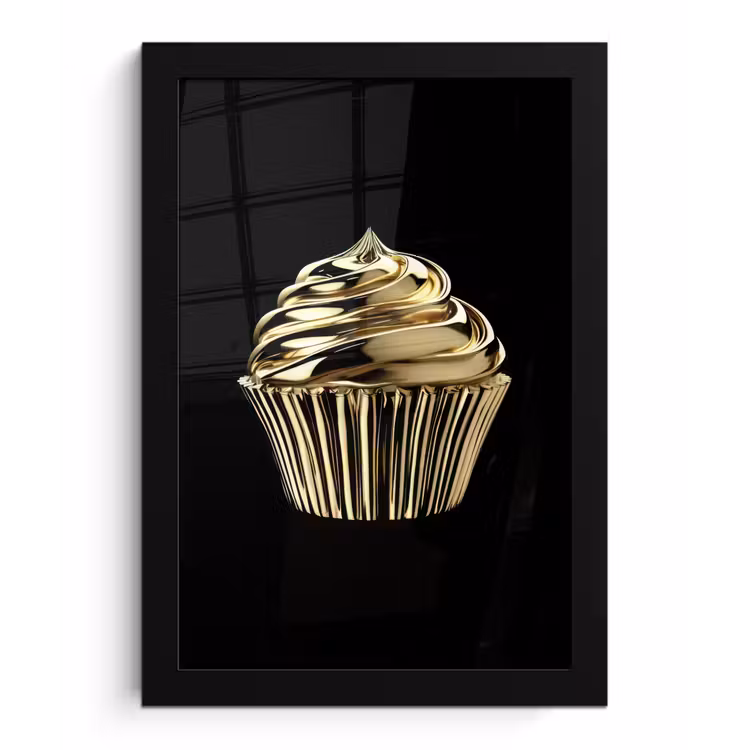 Cupcake - Eten - Goud - Zwart fotolijst zwart zonder passe partout klein -3d