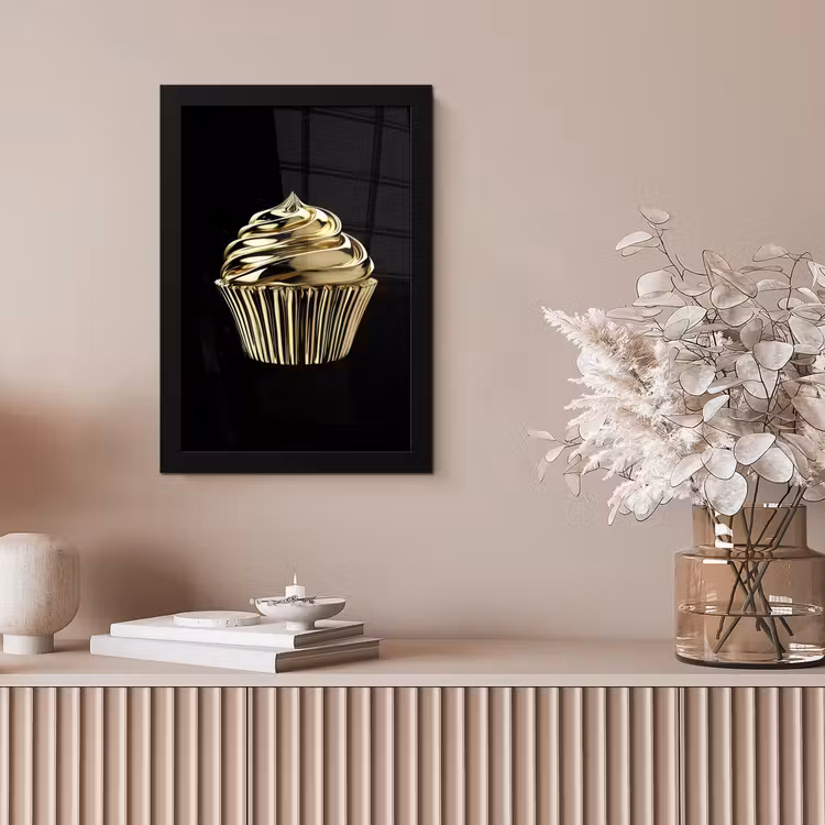 Cupcake - Eten - Goud - Zwart fotolijst zwart zonder passe partout klein -sfeer5
