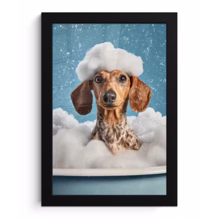 Teckel - Bad - Schuim - Waterdruppels fotolijst zwart zonder passe partout klein -3d