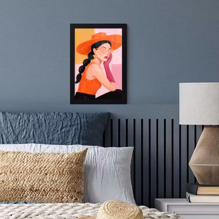 Vrouw - Hoed - Mode - Modern - Oranje fotolijst zwart zonder passe partout klein -sfeer3