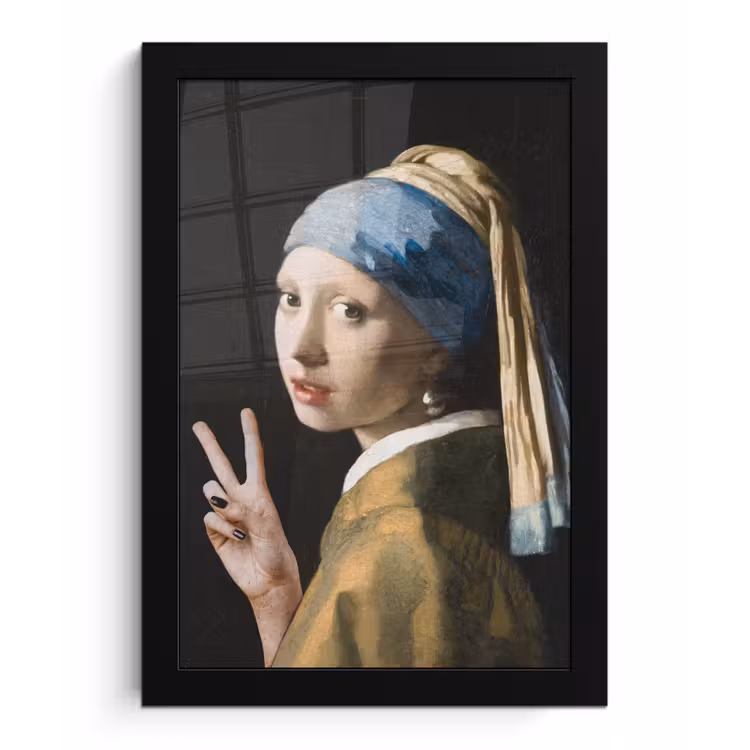 Meisje met de parel - Johannes Vermeer - Peace fotolijst zwart zonder passe partout klein -3d