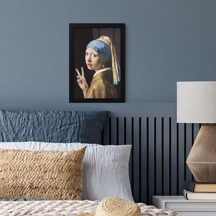 Meisje met de parel - Johannes Vermeer - Peace fotolijst zwart zonder passe partout klein -sfeer3