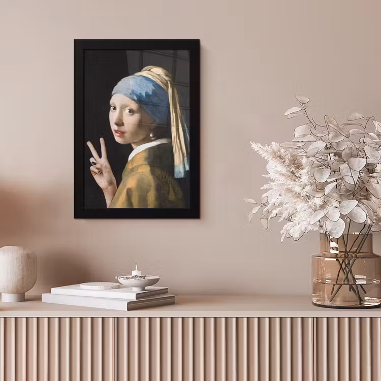 Meisje met de parel - Johannes Vermeer - Peace fotolijst zwart zonder passe partout klein -sfeer5