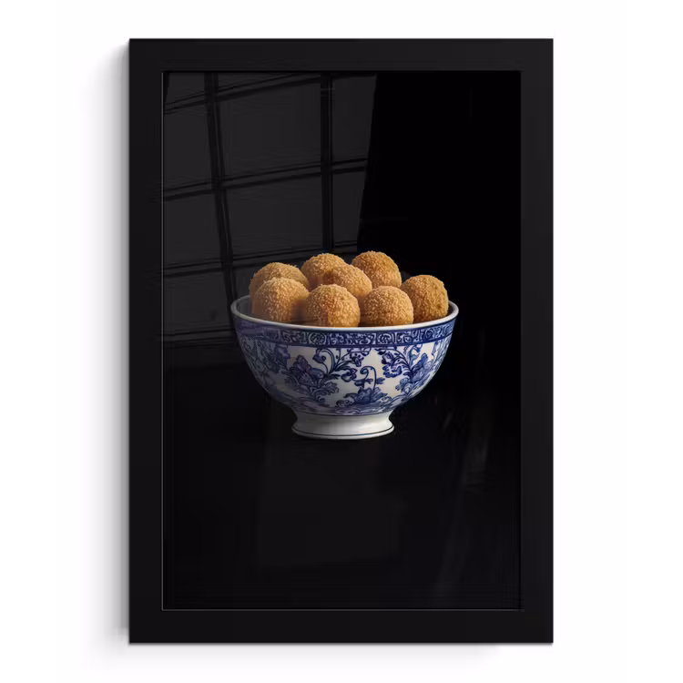 Delfts blauw - Bitterballen - Holland - Schaal fotolijst zwart zonder passe partout klein -3d