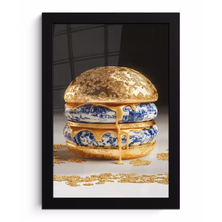 Delftsblauw - Goud - Burger fotolijst zwart zonder passe partout klein -3d