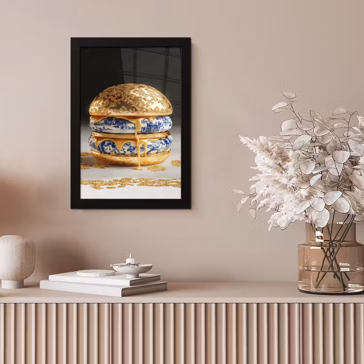 Delftsblauw - Goud - Burger fotolijst zwart zonder passe partout klein -sfeer5
