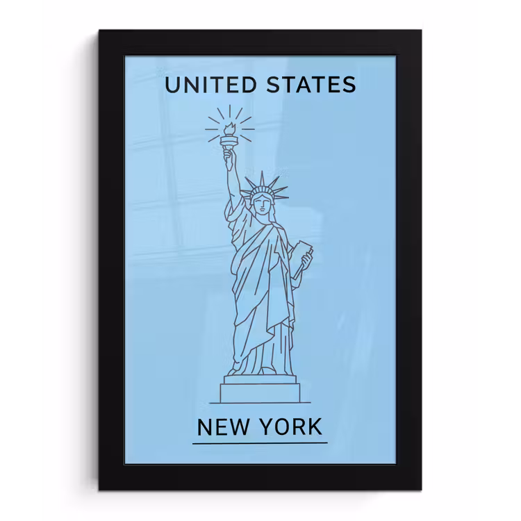 Monument - Vrijheidsbeeld - New York - Minimalistisch - Blauw fotolijst zwart zonder passe partout klein -3d