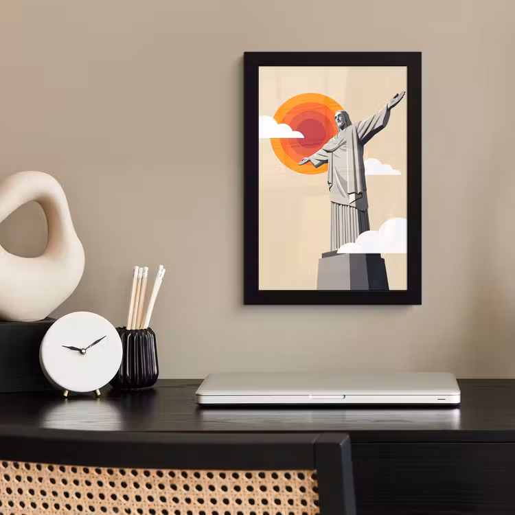 Monument - Stad - Zonsondergang - Minimalistisch - Oranje fotolijst zwart zonder passe partout klein -sfeer1