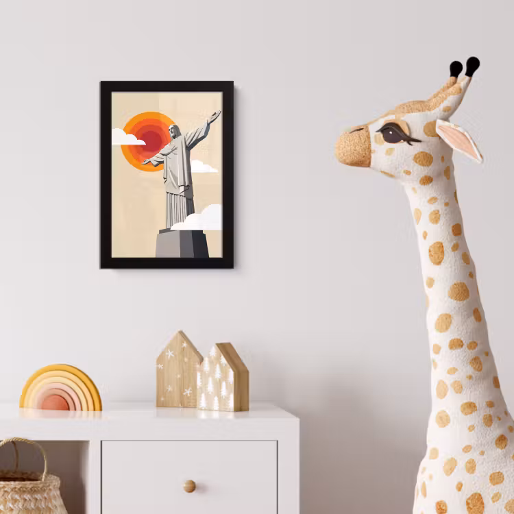 Monument - Stad - Zonsondergang - Minimalistisch - Oranje fotolijst zwart zonder passe partout klein -usfeer4_kinderkamer