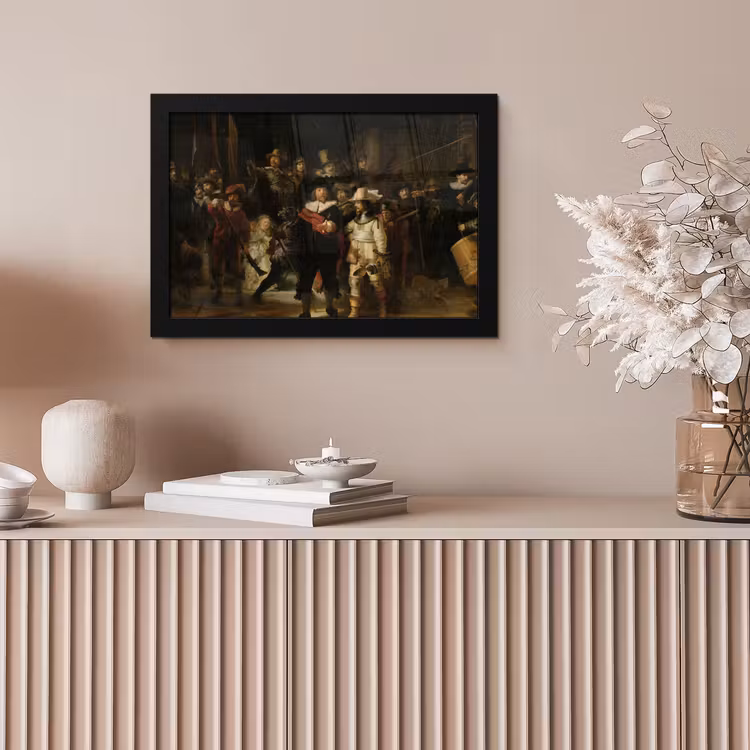 De Nachtwacht - Kunst - Oude meesters - Rembrandt fotolijst zwart zonder passe partout klein -sfeer5