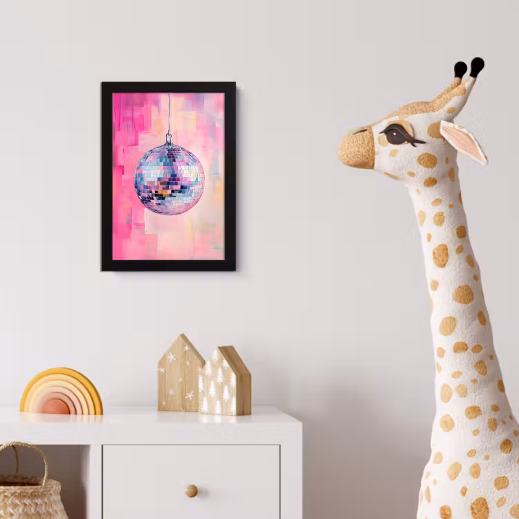 Discobal - Pink - Verf fotolijst zwart zonder passe partout klein -usfeer4_kinderkamer