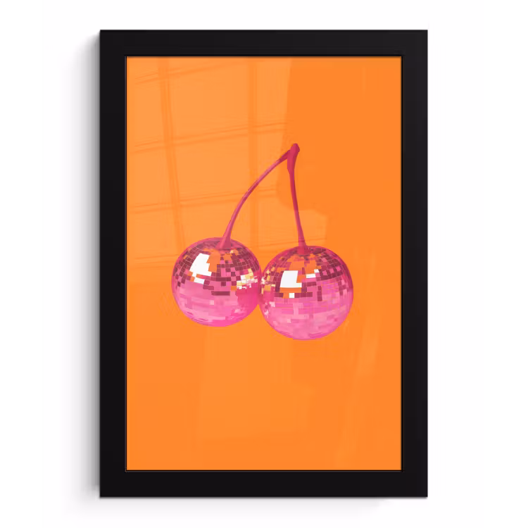 Discoballen - Kers - Spiegels - Roze fotolijst zwart zonder passe partout klein -3d