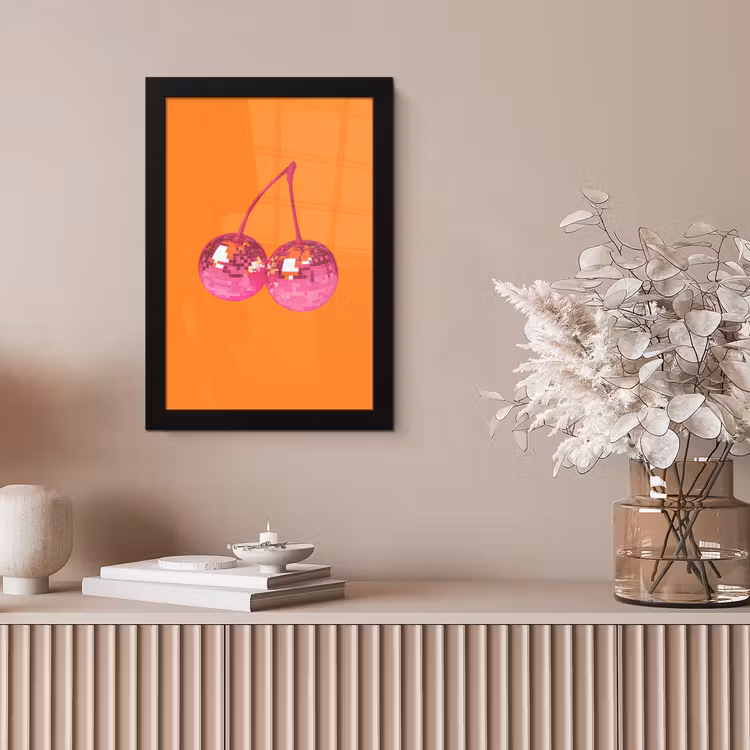 Discoballen - Kers - Spiegels - Roze fotolijst zwart zonder passe partout klein -sfeer5