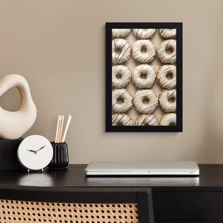 Donuts - Chocolade - Wit - Beige fotolijst zwart zonder passe partout klein -sfeer1