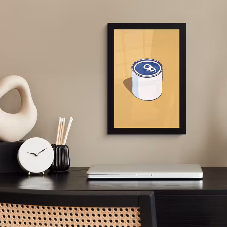 Blikje - Minimalistisch - Blauw - Illustratie fotolijst zwart zonder passe partout klein -sfeer1