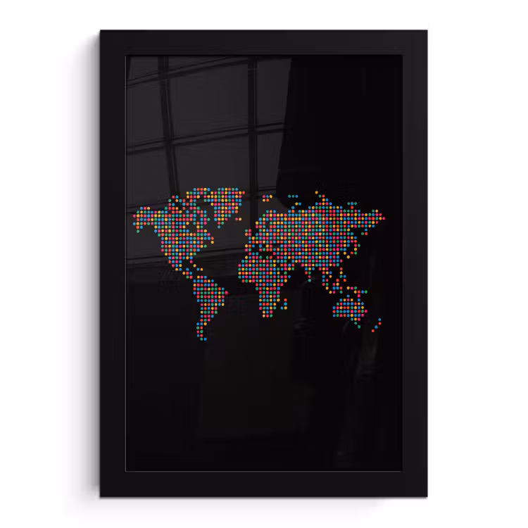 Stippen - Kleurrijk - Wereldkaart fotolijst zwart zonder passe partout klein -3d