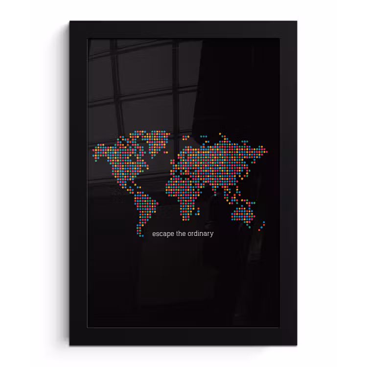Stippen - Wereldkaart - Kleurrijk fotolijst zwart zonder passe partout klein -3d