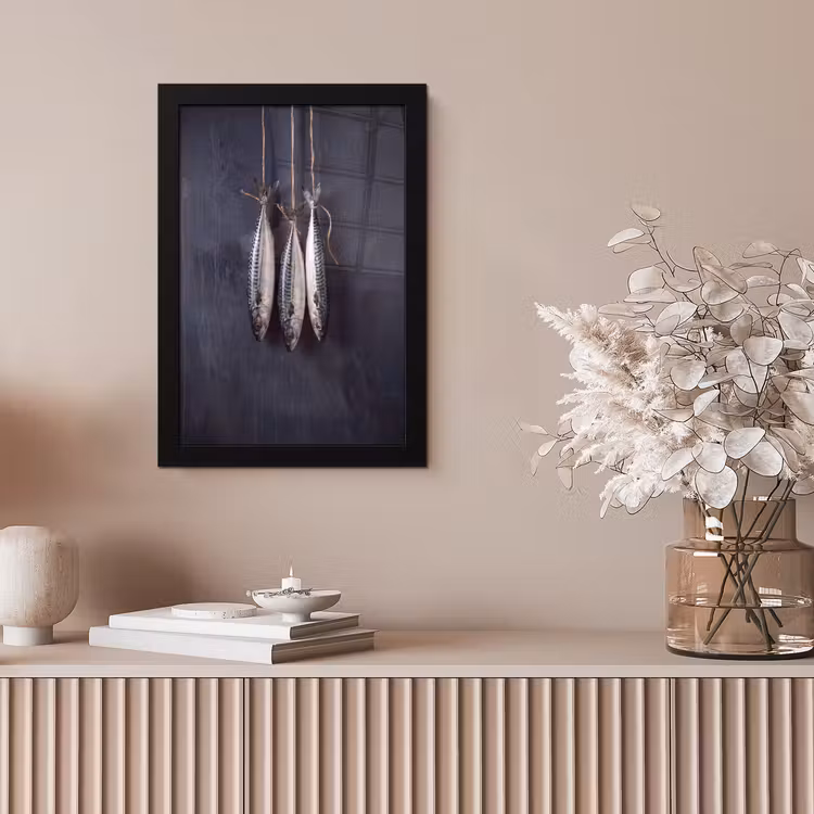 Bilder mit Rahmen - Drei Fische – Seil - Drie vissen - Touw fotolijst zwart zonder passe partout klein