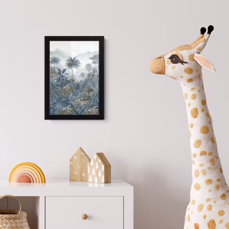 Jungle - Landschap - Blauw fotolijst zwart zonder passe partout klein -usfeer4_kinderkamer