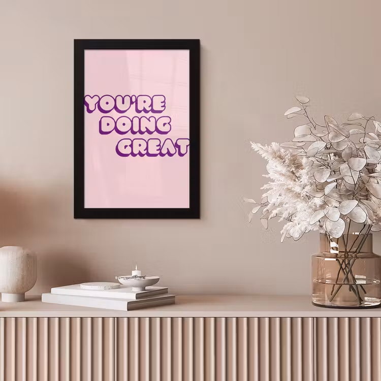 You're doing great - Roze - Bubble letters fotolijst zwart zonder passe partout klein -sfeer5