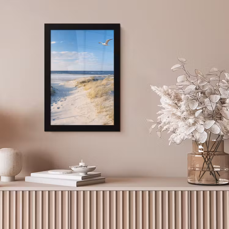 Duin - Meeuw - Strand - Zee - Zon fotolijst zwart zonder passe partout klein -sfeer5