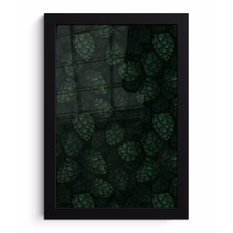 Donker - Groen - Hopbellen - Botanisch - Illustratie fotolijst zwart zonder passe partout klein 224 -3d