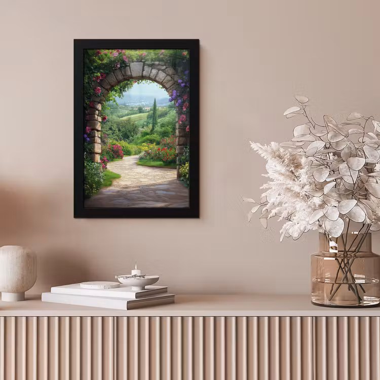 Doorkijk - Landschap - Bloemen - Pad - Uitzicht fotolijst zwart zonder passe partout klein -sfeer5