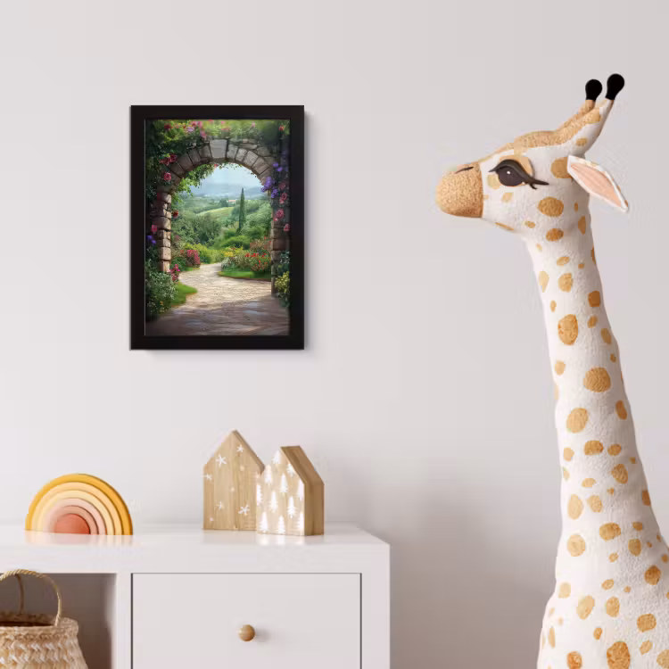 Doorkijk - Landschap - Bloemen - Pad - Uitzicht fotolijst zwart zonder passe partout klein -usfeer4_kinderkamer
