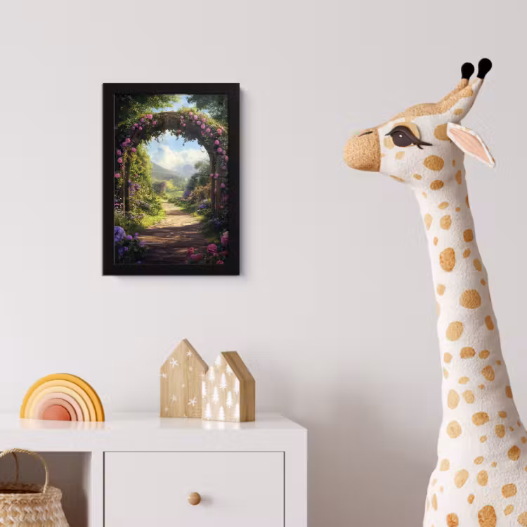 Doorkijk - Rozenboog - Uitzicht - Landschap - Bloemen fotolijst zwart zonder passe partout klein -usfeer4_kinderkamer