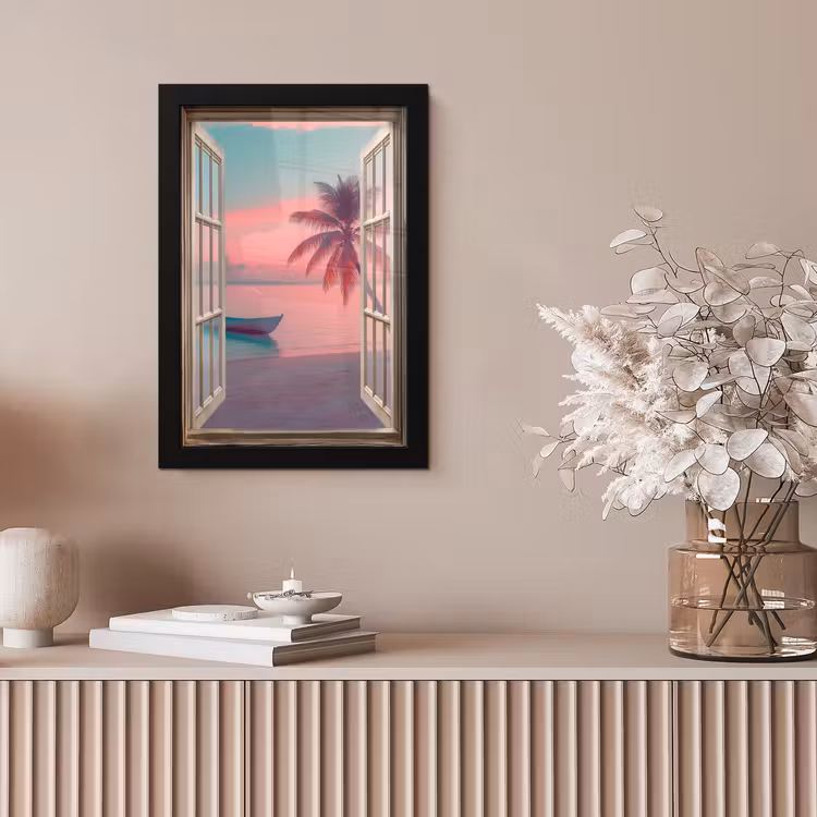 Doorkijk - Strand - Palmboom - Tropisch fotolijst zwart zonder passe partout klein -sfeer5