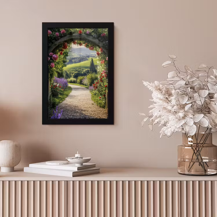 Doorkijk - Tuinboog - Bloemen - Natuur - Pad fotolijst zwart zonder passe partout klein -sfeer5