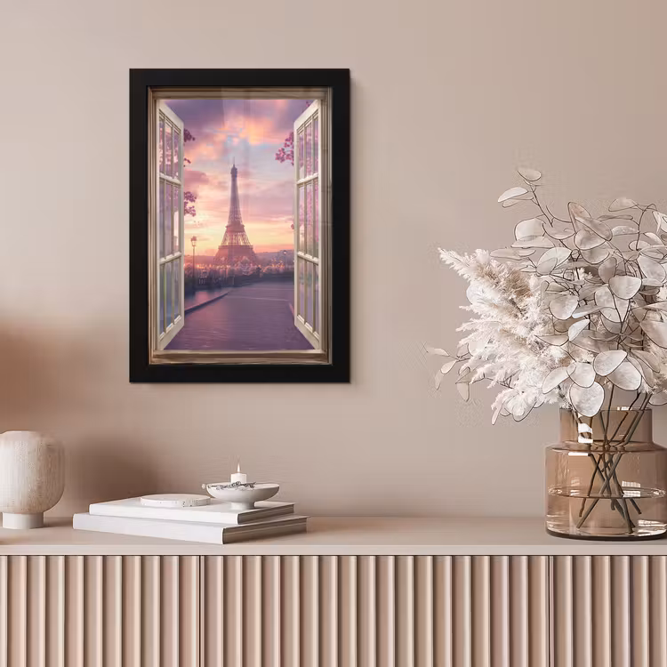 Doorkijk - Parijs - Eiffeltoren - Roze - Kersenbloesem fotolijst zwart zonder passe partout klein -sfeer5