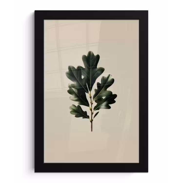 Eikenbladeren - Beige - Groen - Golvende randen fotolijst zwart zonder passe partout klein -3d