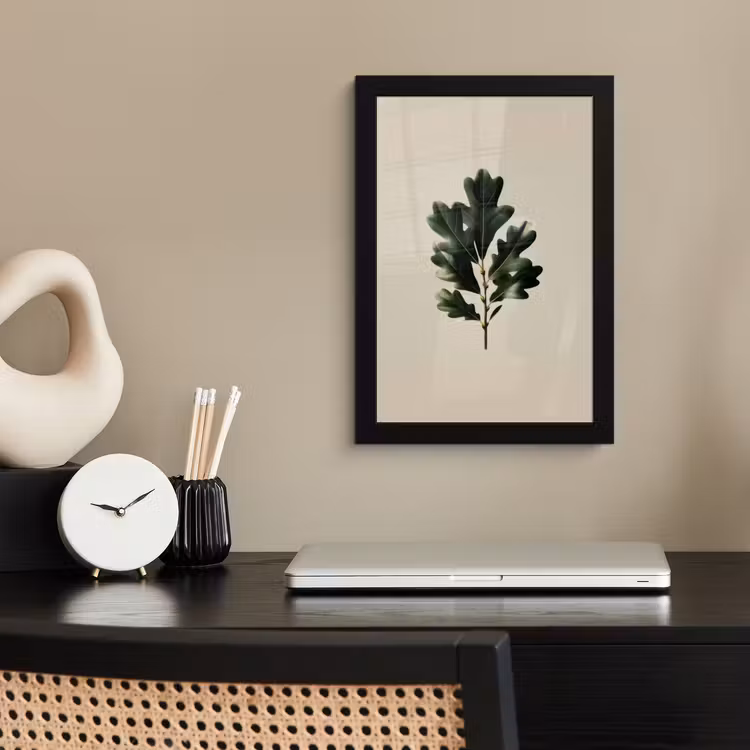 Eikenbladeren - Beige - Groen - Golvende randen fotolijst zwart zonder passe partout klein -sfeer1