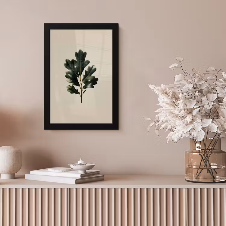 Eikenbladeren - Beige - Groen - Golvende randen fotolijst zwart zonder passe partout klein -sfeer5