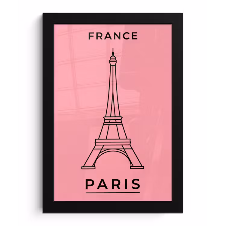 Eiffeltoren - Parijs - Architectuur - Minimalistisch - Roze fotolijst zwart zonder passe partout klein -3d