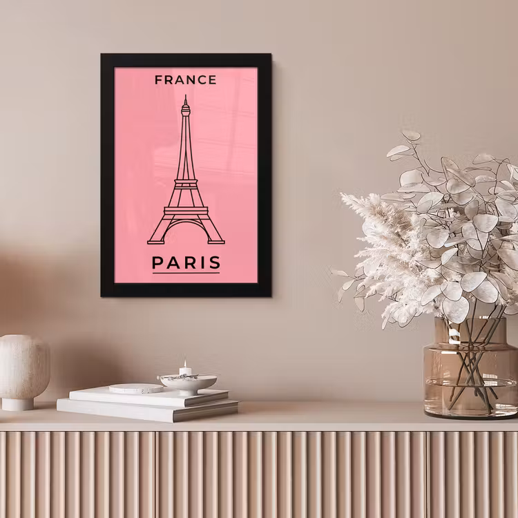 Eiffeltoren - Parijs - Architectuur - Minimalistisch - Roze fotolijst zwart zonder passe partout klein -sfeer5